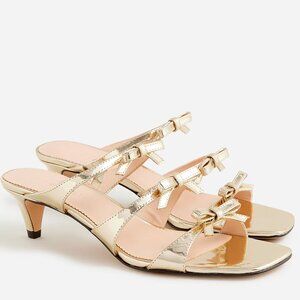 NIB J Crew Zadie Bow-Strap Heels in Gold Metallic Leather